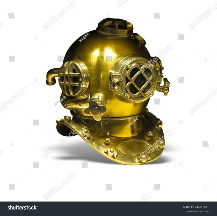 Bronze and brass diving suit with wooden base. - Image 2